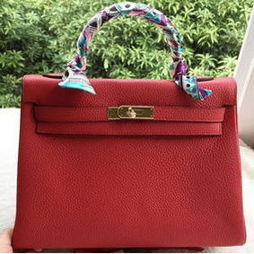 Imitation Hermes Kelly 32cm Shoulder Bag Red Calfskin Leather K32CL Gold HMSTP94YK23