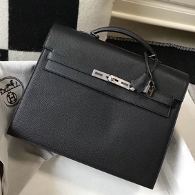 Hermes Kelly Depeche 34 Briefcase In Black Calfskin HMSM811481G