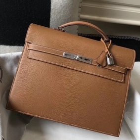1:1 Replica Hermes Kelly Depeche 34 Briefcase In Brown Calfskin HMSJKMGLO7F