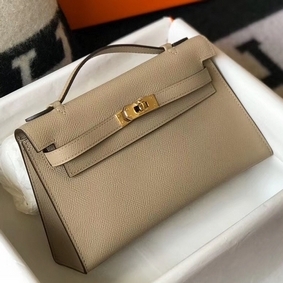 Hermes Kelly Pochette Bag In Gris Tourterelle Epsom Leather HMSLFGQR9K7