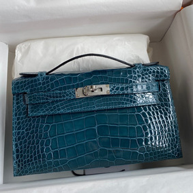 Hermes Kelly Pochette Handmade Bag In Colvert Shiny Alligator Leather Replica HMSSYQ1V029