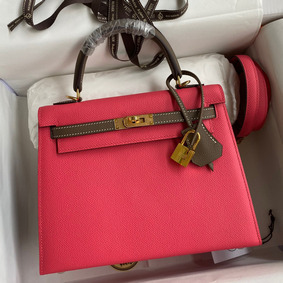 Copy Hermes Kelly Sellier 25 Bicolor Bag in Rose Extremea nd Taupe Epsom Calfskin HMSA0H675XK