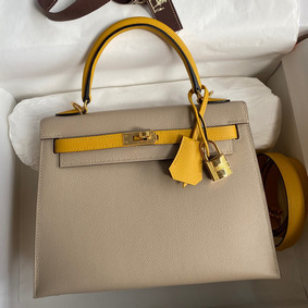 Hermes Kelly Sellier 25 Bicolor Bag in Trench and Yellow Epsom Calfskin HMS9KUM75W9