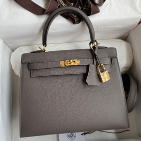 Best Quality Hermes Kelly Sellier 25 Handmade Bag In Etain Epsom Calfskin HMS4WC54BKJ