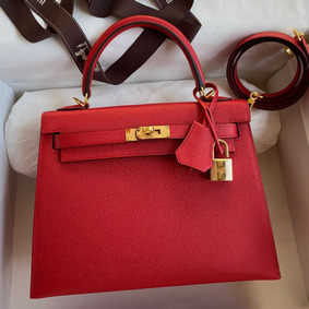 Copy Hermes Kelly Sellier 25 Handmade Bag In Red Epsom Calfskin HMSU8C451BQ