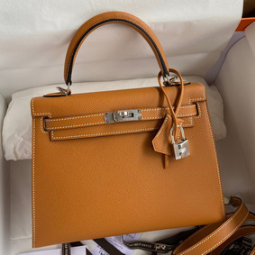 Hermes Kelly Sellier 25 Handmade Bag In Toffee Epsom Calfskin Top Replica HMSCEP60101