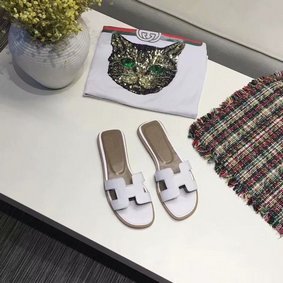 Best Quality Hermes lady leather Slipper HO809HMJ white HMSY7KKL43L