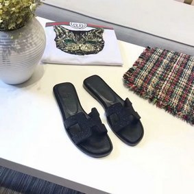 Hermes lady leather Slipper HO812HMJ black 1:1 Replica HMSOWC3QA03