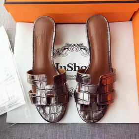 Hermes Leather Slipper HO742 Silver 1:1 Replica HMS8E2X5P09