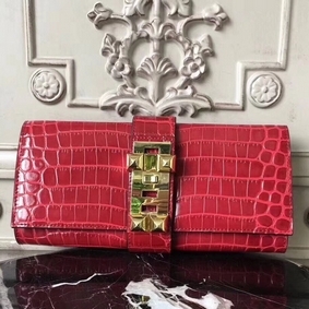 Imitation Hermes Medor Clutch Bag In Red Crocodile Leather HMSHL894U0M