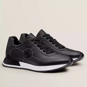 Hermes Men's Drive Sneakers In Black Leather Replica HMSU6ST7310