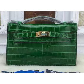 Hermes MINI Kelly 22cm Tote Bag Croco Leather KL22 Green HMS2KHN2SIH