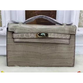 AAA Hermes MINI Kelly 22cm Tote Bag Croco Leather KL22 Grey HMSGFJK84S8