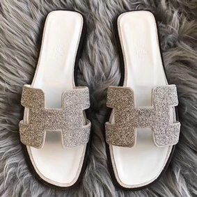 Hermes Oran Sandals In White Suede With Crystal 1:1 Replica HMS7A65KI2X