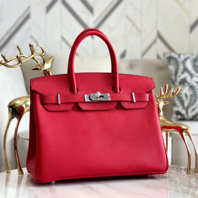 Best Quality Hermes original Epsom Leather HB35O red&silver Metal HMS32NC2577