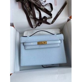 Imitation Hermes Original Epsom Leather KEL2278 sky blue&gold-Tone Metal HMSR3GO5Z95
