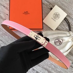 Cheap Hermes original epsom leather Kelly belt H069854 pink silver plated metal HMSTPNB3GJZ