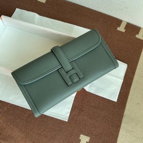Top Replica Hermes Original jige swift Leather Clutch 37088 Almond green HMSJU19YV8F