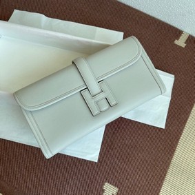Best Quality Hermes Original jige swift Leather Clutch 37088 Pearl grey HMSJ04XKWTI