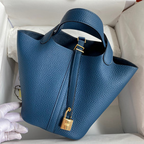 Hermes Picotin Lock 18 Handmade Bag in Deep Blue Clemence Leather 1:1 Replica HMSKS7LWTE8
