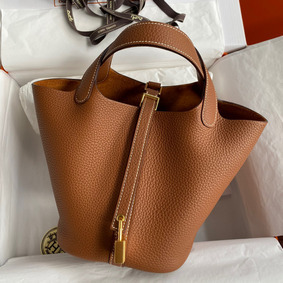 Fake Hermes Picotin Lock 18 Handmade Bag in Gold Clemence Leather HMS3Q8869VH