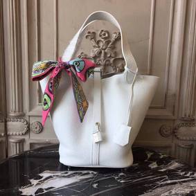 Copy Hermes Picotin Lock 22cm Bags Litchi Leather HPT22 White HMSO0V4775A