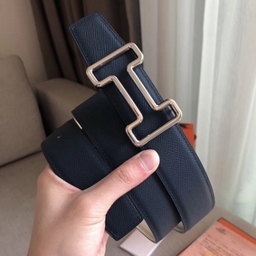 Hermes Tonight 38MM Reversible Belt In Navy/White Epsom Leather Replica HMSCQI64WA6