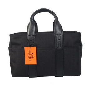 Copy Hermes Tote Bag Canvas & Leather H858S Black HMS4G3V5C42