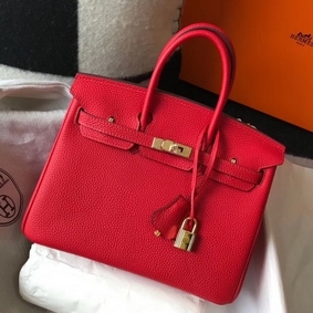 Copy Hermes Birkin 25cm Bag In Red Clemence Leather GHW HMSSYRY8F5D