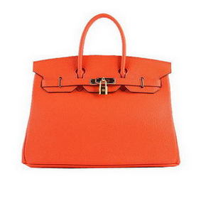 Hermes Birkin 35CM Tote Bags Orange Grainy Leather H-35 Gold 1:1 Replica HMSHMKIPU24
