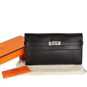 Copy Hermes Kelly Wallet Togo Leather Bi-Fold Purse A708 Black HMS2FV56489