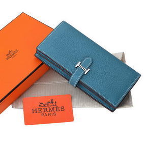 Hermes Bearn Japonaise Bi-Fold Wallet Grainy Leather A208 Blue Replica HMSFHAB4LQJ