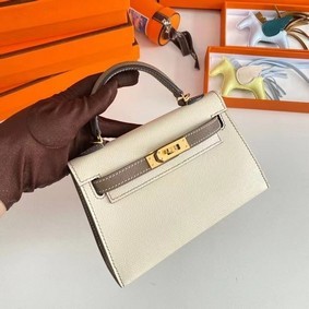 Fake Hermes Kelly 19cm Shoulder Bags Epsom Leather KL19 Gold hardware Cream&gray HMSFUO641IT