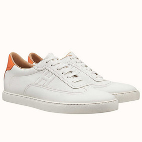 Hermes Men's Quicker Sneakers In White Calfskin 1:1 Replica HMSM79EXAX2