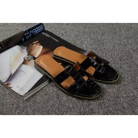 Hermes Slipper Croco Leather HO0451 Black Replica HMSKB31A5XZ