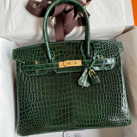 Hermes Birkin 30 Handmade Bag In Green Crocodile Porosus Shiny Skin Top Replica HMSSUAFD2NQ