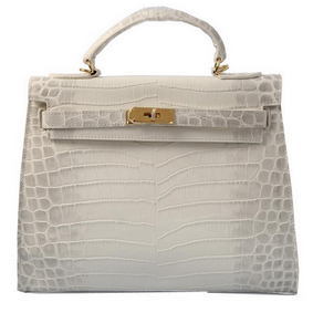 Replica Hermes Kelly 32cm Shoulder Bags OFFWhite Croco Leather Gold HMSE4LKG2T8