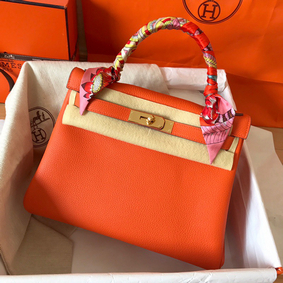 Hermes Kelly Retourne 28 Handmade Bag In Orange Clemence Leather HMSCG5VO6ZH