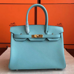 Best Quality Hermes Birkin 25 Handmade Bag In Blue Atoll Epsom Calfskin HMSW04SGK2R