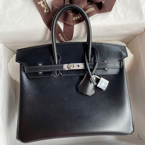 Fake Hermes Birkin 25 Retourne Handmade Bag In Black Box Calfskin HMSZYFRFSBR