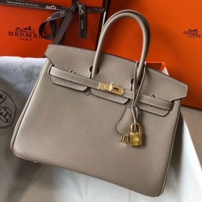 Fake Hermes Birkin 25cm Bag In Tourterelle Clemence Leather GHW HMSA625T13F