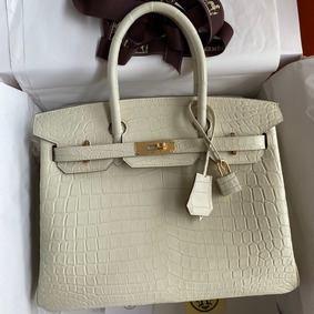 Hermes Birkin 30 Handmade Bag In Craie Crocodile Niloticus Matte Skin Replica HMSHL4XJY8A