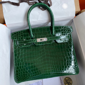 Fake Hermes Birkin 30 Handmade Bag In Malachite Crocodile Niloticus Shiny Skin HMS8R25S4E7