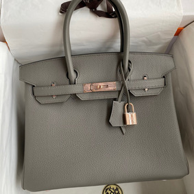 Imitation Hermes Birkin 30 Retourne Handmade Bag In Gris Meyer Clemence Leather HMS83RY570J