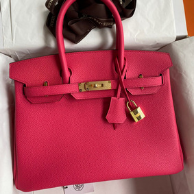 Copy Hermes Birkin 30 Retourne Handmade Bag In Rose Red Clemence Leather HMSU9AEDKYX