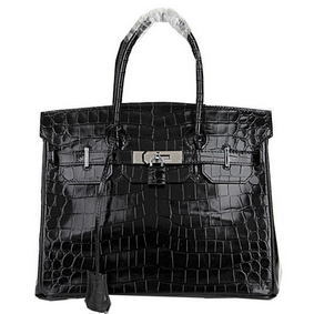 Hermes Birkin 30CM Tote Bags Black Iridescent Croco Leather Silver HMSQO4OE1Q8