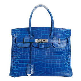 Hermes Birkin 30CM Tote Bags Blue Iridescent Croco Leather Silver Top Replica HMSQ610S155