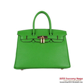 Hermes Birkin 30CM Tote Bags Green Clemence Leather Gold HMSH906OTU9