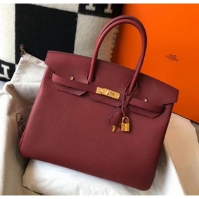 Hermes Birkin 35cm Bag In Bordeaux Clemence Leather GHW Replica HMSTPL1BE67