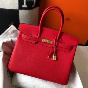 Hermes Birkin 35cm Bag In Red Clemence Leather GHW HMSWIFREXQ0